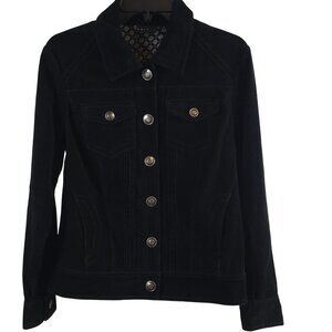 Womens Dark Academia Fall Layering Boho Y2K Western Fashion Black Denim Jacket S